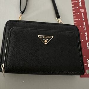 Grenobil black crossbow purse, three zipper‎ compartments with slots